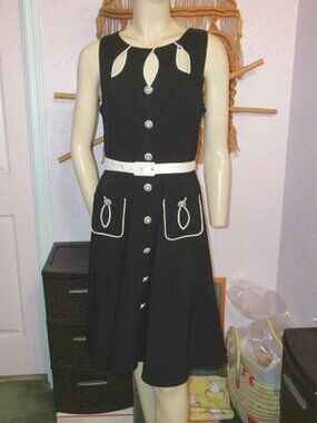 50s Style Voodoo Vixen Swing Dress Size L Pockets Retro Rockabilly Whimsigoth